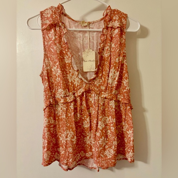 3/$25! NEW! Hem & Thread Dusty Coral Ruffle Babydoll Boutique Top S - Picture 5 of 15